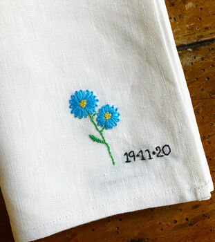 Personalised Hand Embroidered Floral Date Napkin, 4 of 5