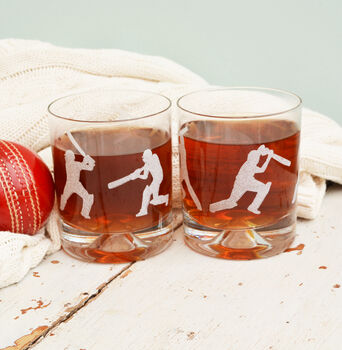 Cricket Batsmen Etched Glass Tumbler, 2 of 3