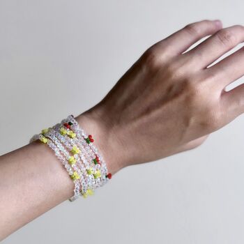 Handmade Cherry Beaded Bracelet Pastel Yellow, 2 of 3