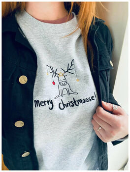 Embroidered 'Merry Christmoose' Christmas Jumper, 2 of 5