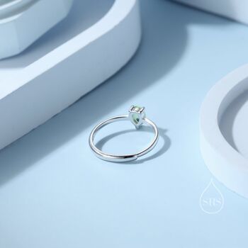 Sterling Silver Natural Green Peridot Droplet Ring, 6 of 11