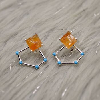 Raw Citrine, Turquoise Sterling Silver Earrings, 3 of 6