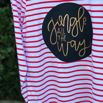 Jingle All The Way Red Striped Ladies Crew Top, 3 of 4