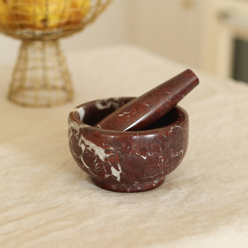 Luxury Rosso Marble Pestle And Mortar, 1 of 4