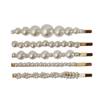 Set Of Five Pearl Hair Clips, 2 of 3