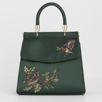 Robin Love Embroidered Green Satin Tote, 2 of 7