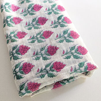 Handmade Indian Block Printed Floral Scarf, Khadi Cotton, 8 of 9