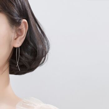 Sterling Silver Bar Dangle Threader Earrings, 2 of 4