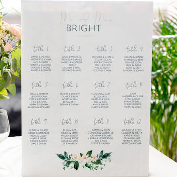 Floral Garland Wedding Seating Plan In White Acrylic, 4 of 5