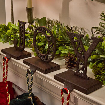 Set Of Three Joy Christmas Stocking Hangers, 3 of 4