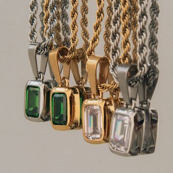 Silver Green Diamond Gem Pendant Necklace For Men, 4 of 12