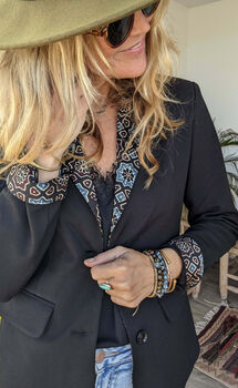 Black Tailored Stretch Contrast Trim Blazer Medina, 8 of 12