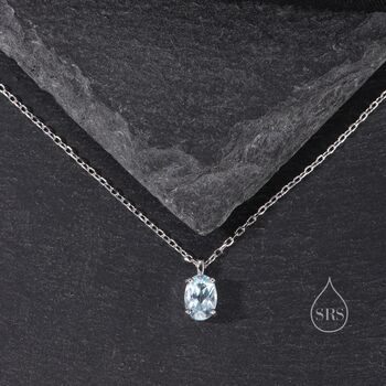 Tiny Genuine Blue Topaz Crystal Oval Pendant Necklace, 5 of 10