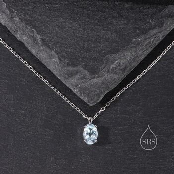Tiny Genuine Blue Topaz Crystal Oval Pendant Necklace, 5 of 11