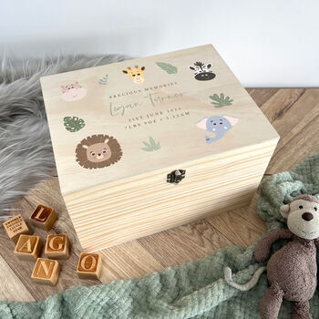 Personalised Jungle Animals New Baby Keepsake Box, 3 of 8