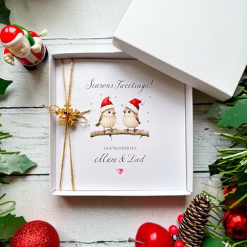Mum And Dad Robin Christmas Card. Customisable, 3 of 5