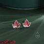 Enamel Maple Leaf Stud Earrings In Sterling Silver, thumbnail 1 of 11