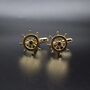 Ship Wheel Gold Cufflinks Gift For Men 316 L Stainless Steel Nautical Accessory, thumbnail 2 of 5