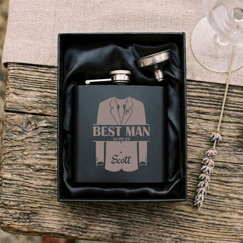 Personalised Shirt And Jacket Engraved Wedding 6oz Hip Flask, 4 of 7