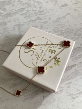 18 K Gold Plated Clover Necklace Rose Gold Maroon, 7 of 7