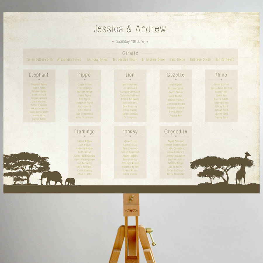 Safari Wedding Table Plan By Rodo Creative Notonthehighstreet Safari Wedding Table Plan