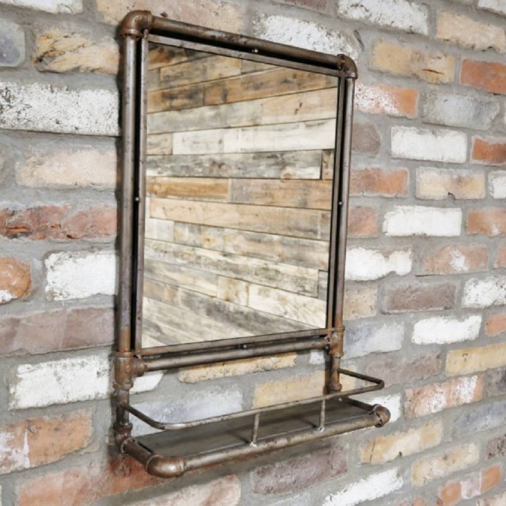 Factory Pipe Mirror With Shelf By Cambrewood