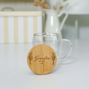 Personalised Grandma Double Wall Glass Mug With Bamboo Lid, 4 of 5