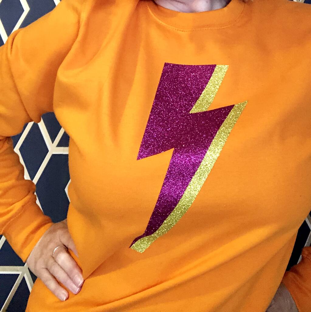 Orange Lightning Bolt Sweatshirt By Glitter & Mud