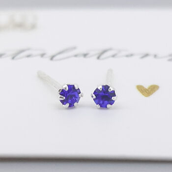 Mini Sterling Silver Sapphire Stud Earrings, 4 of 6