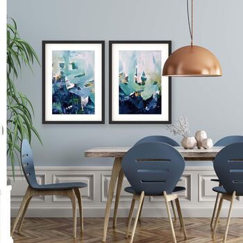 Modern Blue Abstract Art Print Set Of Two Framed Art, 2 of 8
