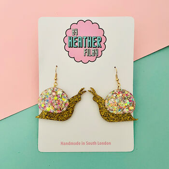 Gold Snail Glitter Resin Earrings, 2 of 4