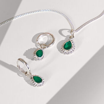 May Birthstone Green Onyx Sterling Silver Huggie Hoop Earrings, 3 of 11