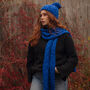 Royal Blue Pom Pom Cable Knit Beanie Hat, thumbnail 3 of 3