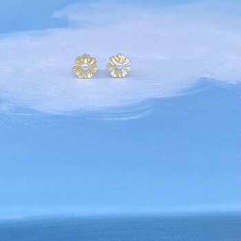 Mother Of Pearl Carved Flower Bridal Silver Earrings, 5 of 6