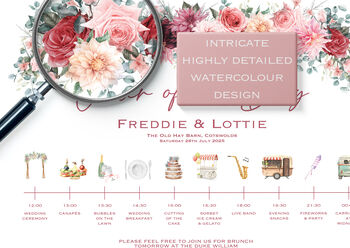 Wedding Order Of The Day Sign Burgundy Red Pink Flowers, 3 of 10
