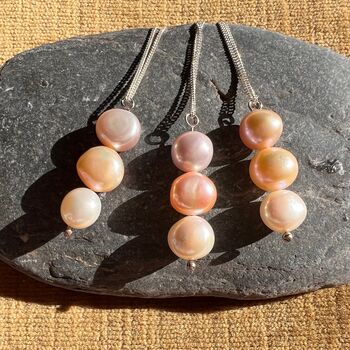 Three Pearl Necklace On Sterling Silver Chain, 3 of 4