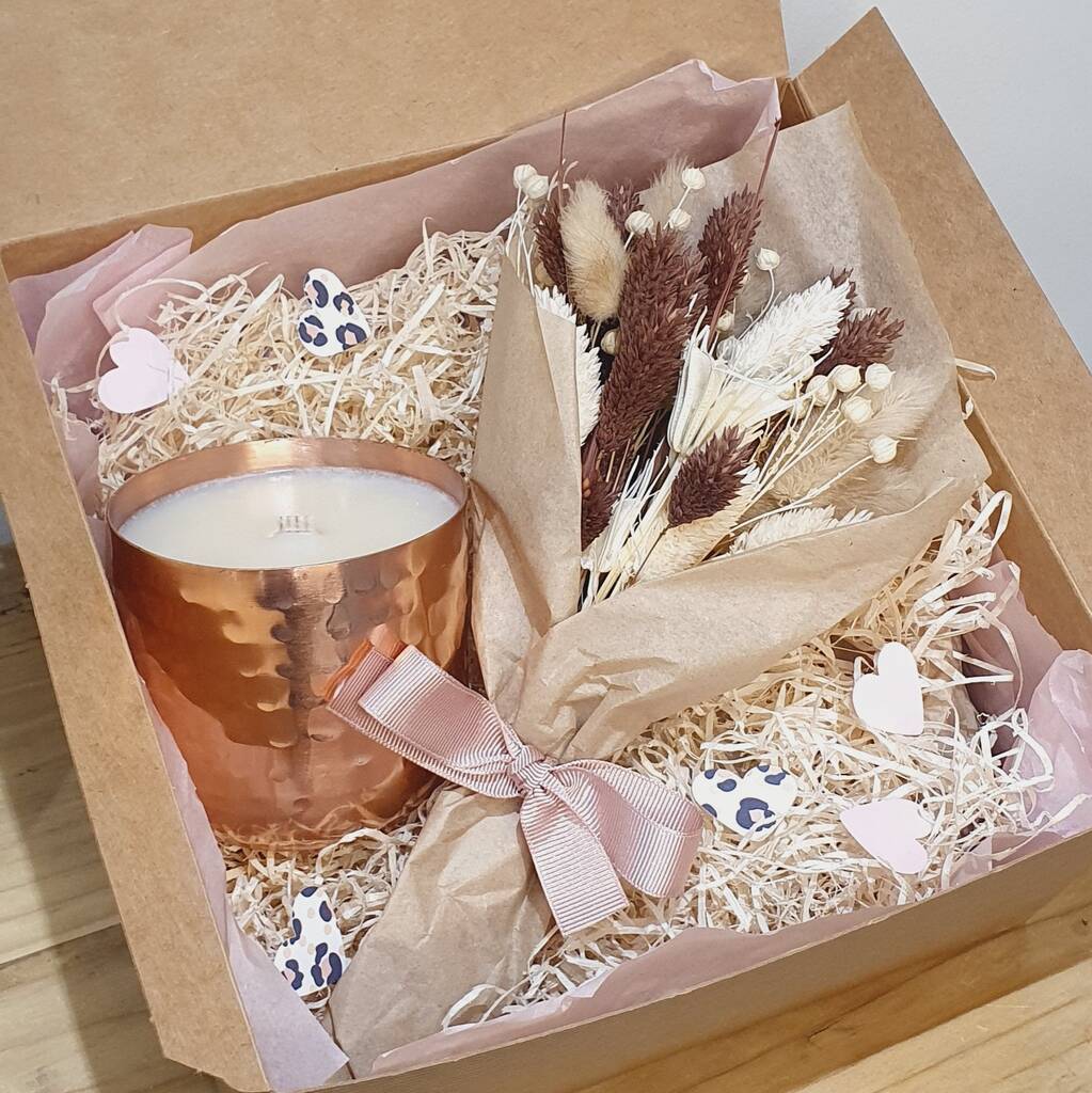 Everlasting Flowers And Candle Gift Box By Bird At Home