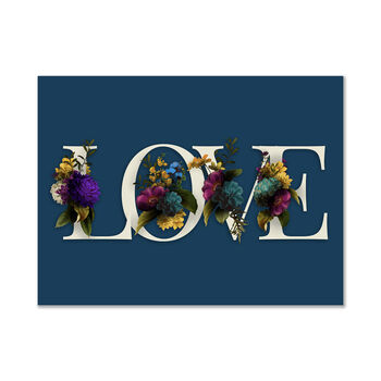 Floral Love Typography Blue Wall Art Print, 2 of 4