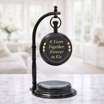 Engraved Vintage Black Desk Clock With Compass Base, 4 of 12