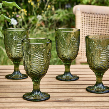 Set Of Four Botanical Fern Green Wine Goblets, 3 of 8