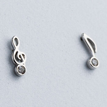 Sterling Silver Tiny Sparkly Music Note Stud Earrings, 2 of 6