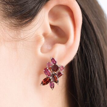 Large Red Gemstone Cluster Earrings In Sterling Silver And Gold, 8 of 12