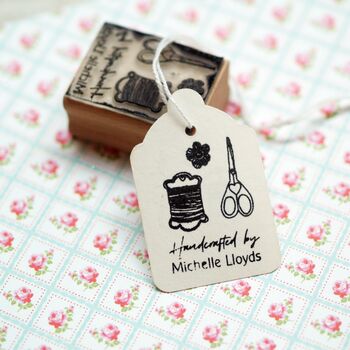 Handcrafted By Sewing Personalised Rubber Stamp, 3 of 4