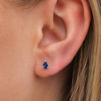 Sterling Silver Pear Cut Teardrop Sapphire Stud Earrings, 3 of 5