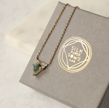 Art Deco Moss Agate Kite Necklace, 4 of 9