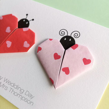 Personalised Love Bug Origami Happy Wedding Day Card, 3 of 4