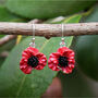 Poppy Red Flower Drop Earrings, thumbnail 2 of 7