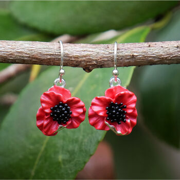 Poppy Red Flower Drop Earrings, 2 of 7