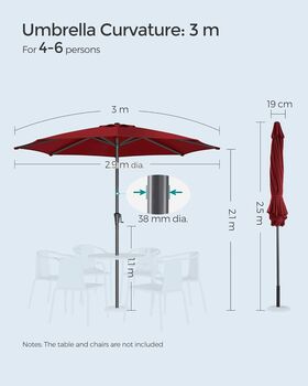 3m Garden Parasol Umbrella Upf 50+ Sun Shade 30° Tilt, 11 of 12