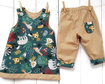 Reversible Baby Kids Cotton Jungle Sloth Trousers, 6 of 11